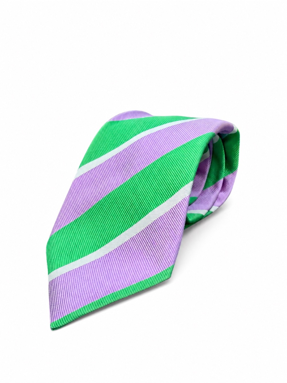 Canali -100% Silk Made in Italy - Lavender and Green Striped Silk Tie 61” x 3.5”